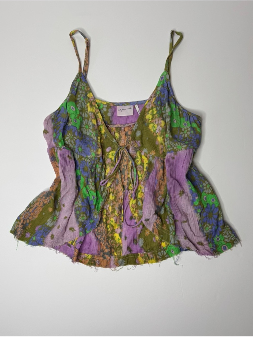 Out From Under Crop Cami Size Medium Floral Boho Tie Front Flowy Tank